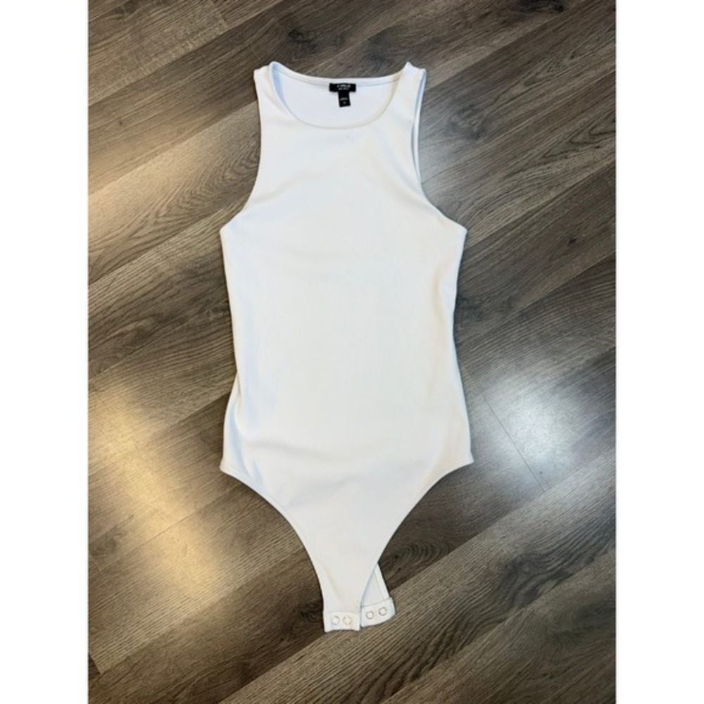 Express Body Contour White Ribbed High Neck Sleeveless Thong Bodysuit XS